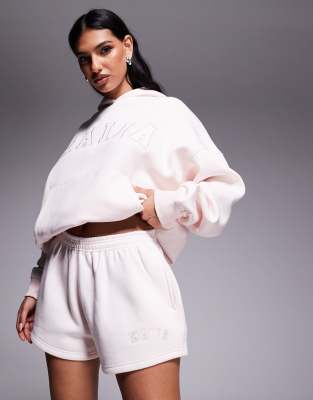 Kaiia Embroidered Logo Mini Sweat Shorts In Pink