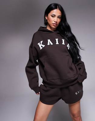 embroidered logo oversized hoodie in chocolate brown - part of a set