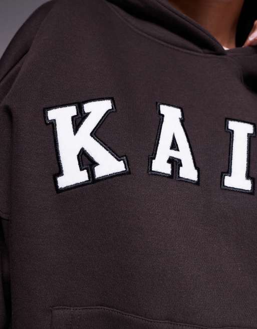 Kaiia embroidered logo oversized hoodie in chocolate brown (Part of a set), 3 of 4
