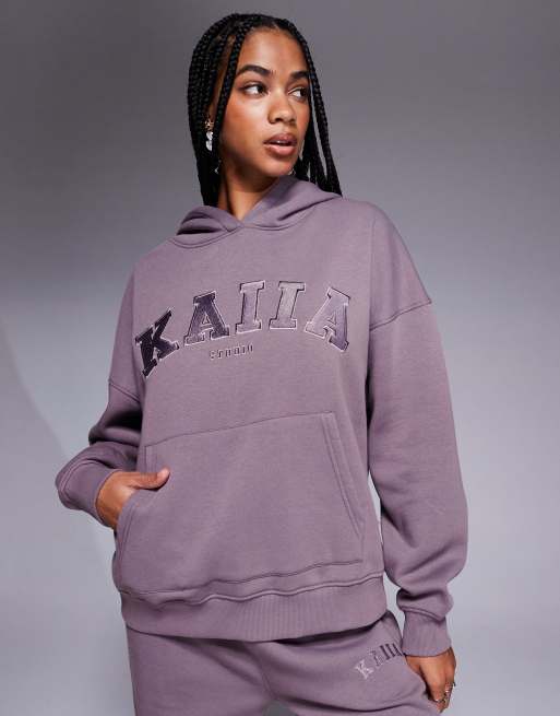Kaiia embroidered logo oversized hoodie in mauve - part of a set