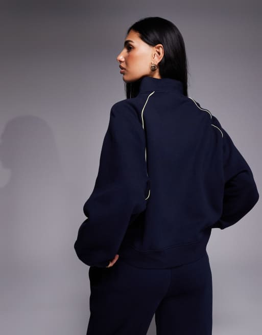 Kaiia embroidered logo oversized zip up sweatshirt in navy and yellow - part of a set, 2 of 4