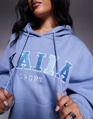 Shop Kaiia Embroidered Logo Sport Hoodie In Blue