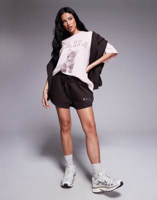 embroidered logo sweat shorts in chocolate brown - part of a set