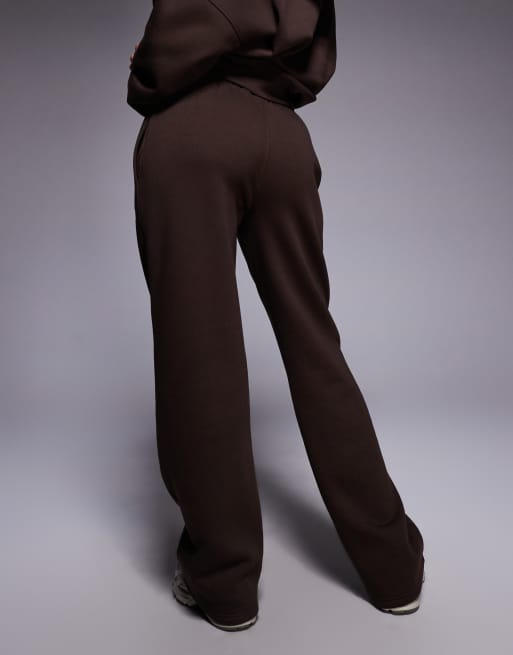 Kaiia embroidered logo wide leg jogger co-ord in chocolate and pink, 4 of 5