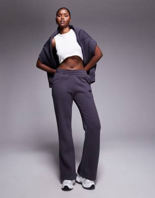 embroidered logo wide leg sweatpants in dark gray - part of a set