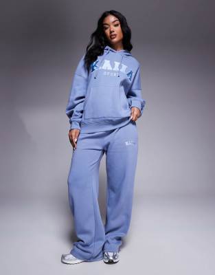 embroidered logo wide leg sweatpants in light blue - part of a set