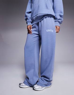 Shop Kaiia Embroidered Logo Wide Leg Sweatpants In Blue