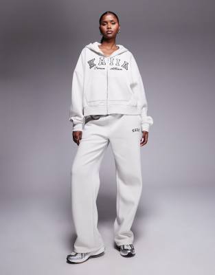 Kaiia Embroidered Logo Wide Leg Sweatpants In White