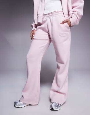 Shop Kaiia Embroidered Logo Wide Leg Sweatpants In Pink