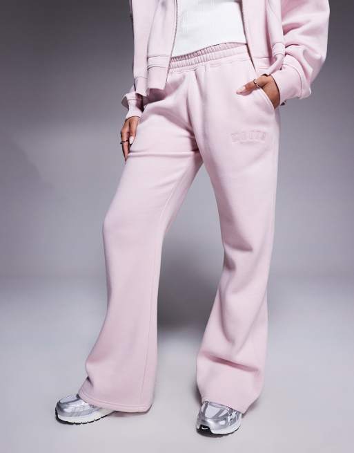 Kaiia embroidered logo wide leg sweatpants in pink chai - part of a set