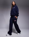 [Kaiia] Kaiia embroidered logo wide leg trackies in navy and red (Part of a set) 14 Navy and red
