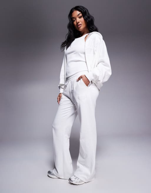 Kaiia embroidered logo wide leg trackies in white (part of a set)