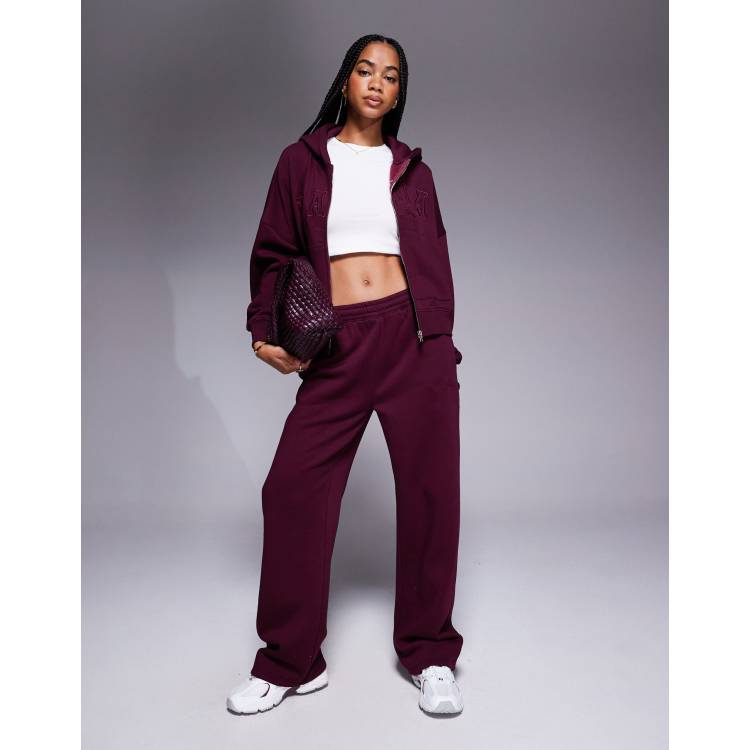 Kaiia embroidered logo zip up hoodie and wide leg sweatpants set