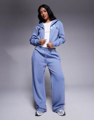 Kaiia Embroidered Logo Zip Up Hoodie In Blue
