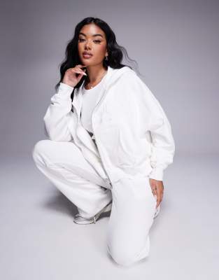 Kaiia Embroidered Logo Zip Up Hoodie In White