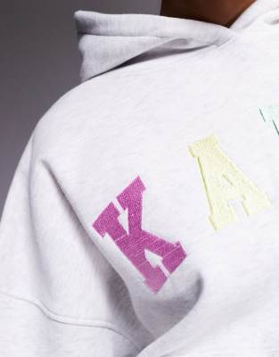 Shop Kaiia Embroidered Rainbow Logo Oversized Hoodie