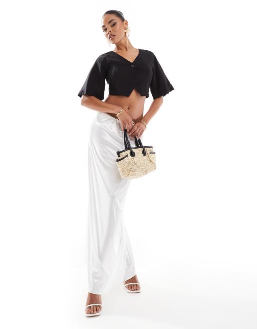 Kaiia - Ensemble chemise courte aspect lin à boucle et jupe longue - Noir