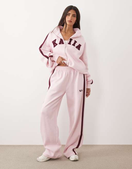 Kaiia ensemble jogging large jambe avec logo brodé en coton, rose bébé et bordeaux, 2 de 5