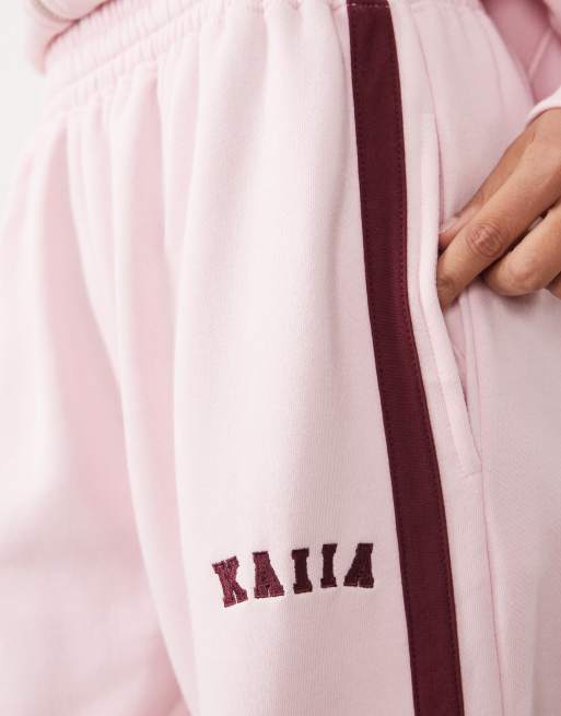 Kaiia ensemble jogging large jambe avec logo brodé en coton, rose bébé et bordeaux, 5 de 5