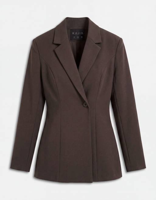 Kaiia esclusivo blazer coordinato strutturato con spalline imbottite e vita stretta marrone, 5 di 8