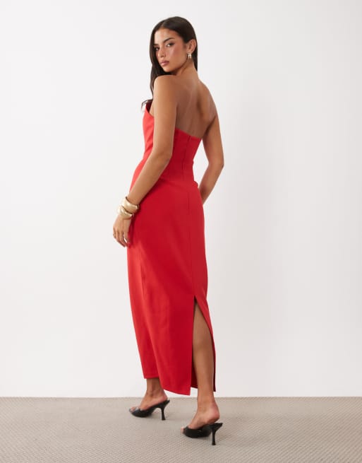 Kaiia esclusivo vestito lungo a fascia strutturato con linea curva rosso, 4 di 4