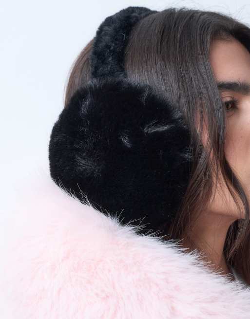 Kaiia exclusieve faux-fur oorwarmers in zwart, 2 van 3