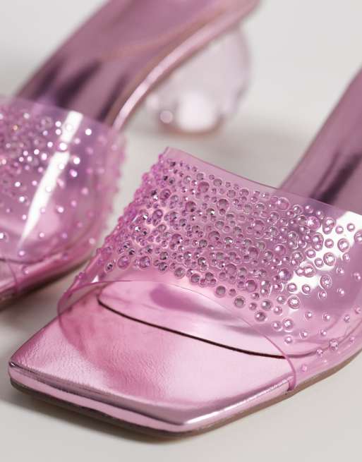 Kaiia exclusive 00s clear diamante sphere heeled sandals in baby pink, 4 of 4