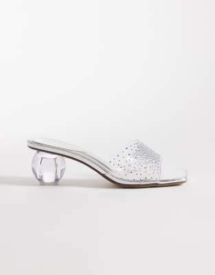 Kaiia exclusive 00s clear rhinestone sphere heeled sandals in silver silver 12190₽