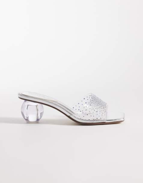 Kaiia exclusive 00s clear rhinestone sphere heeled sandals in silver - view 1