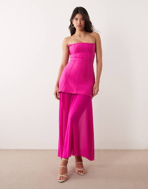 Kaiia exclusive 00s maxi length sheer hem sculpting bandage dress in dragonfruit-pink