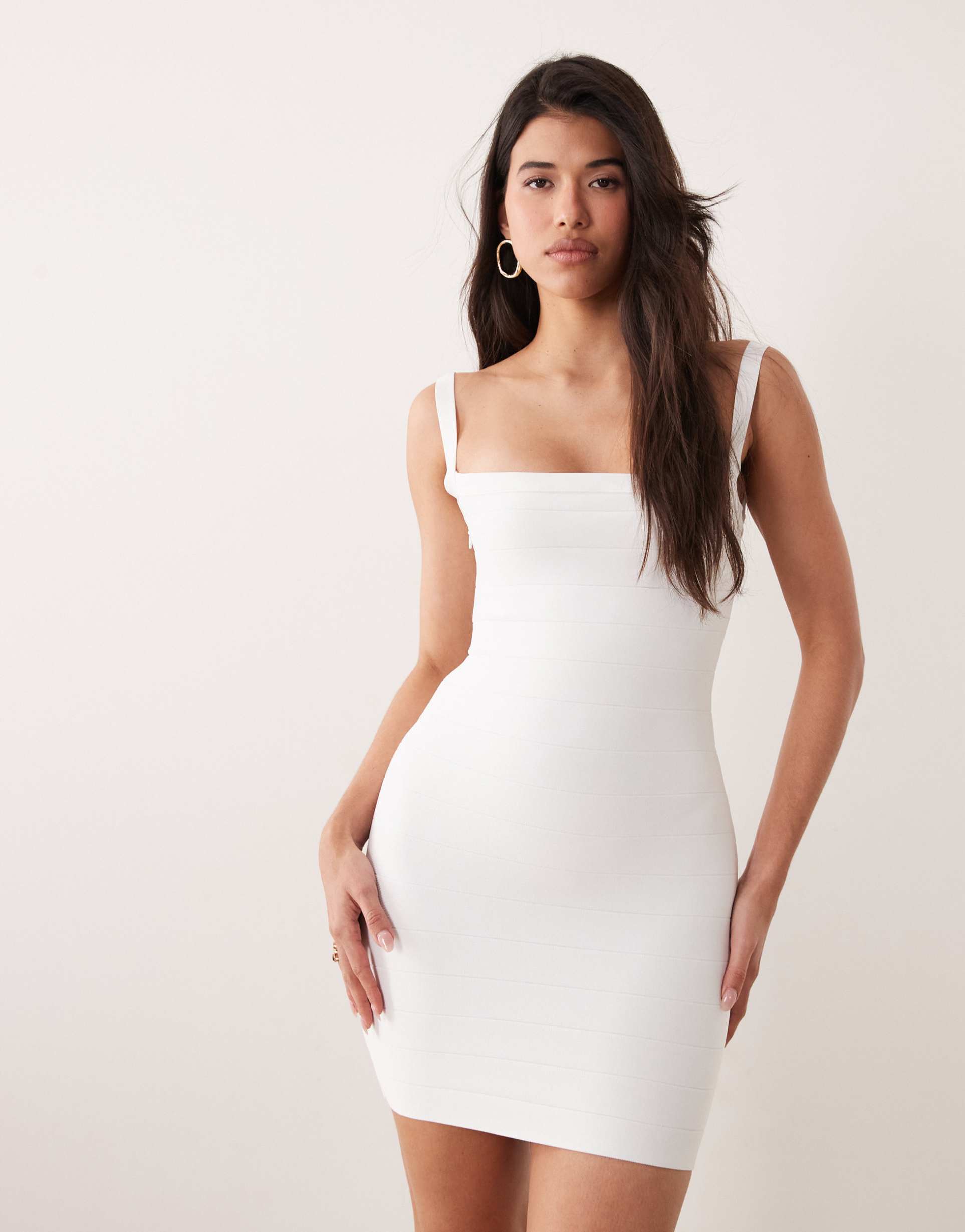 kaiia exclusive 00s sculpting bandage square neck open back mini dress in white