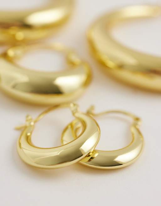  Kaiia exclusive 18k gold plated 3 pack chunky hoop earrings in gold, 3 of 4