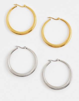Kaiia exclusive 18k gold plated stainless steel 2 pack chunky hoop earrings in g