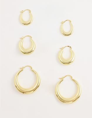 Kaiia exclusive 18k gold plated stainless steel 3 pack chunky hoop earrings in g