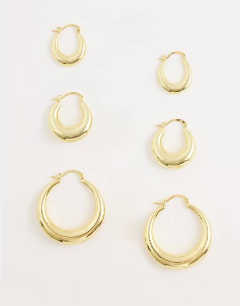Kaiia exclusive 18k gold plated stainless steel 3 pack chunky hoop earrings in gold - view 1