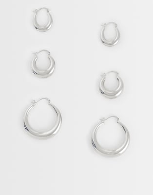 Kaiia exclusive 18k gold plated stainless steel 3 pack chunky hoop earrings in silver