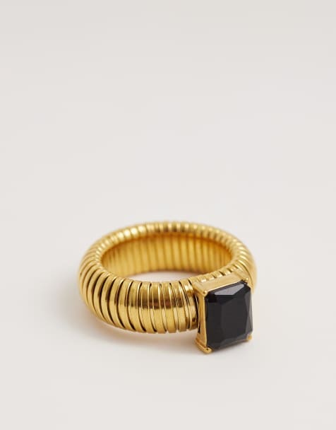 Kaiia exclusive 18k gold plated stainless steel ribbed band ring in gold - view 1