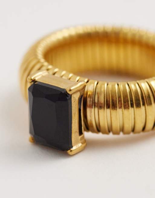Kaiia exclusive 18k gold plated stainless steel ribbed band ring in gold, 2 of 3