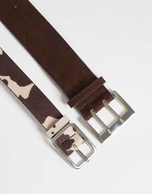 Kaiia exclusive 2 pack belts in cow print and brown faux suede, 3 of 3
