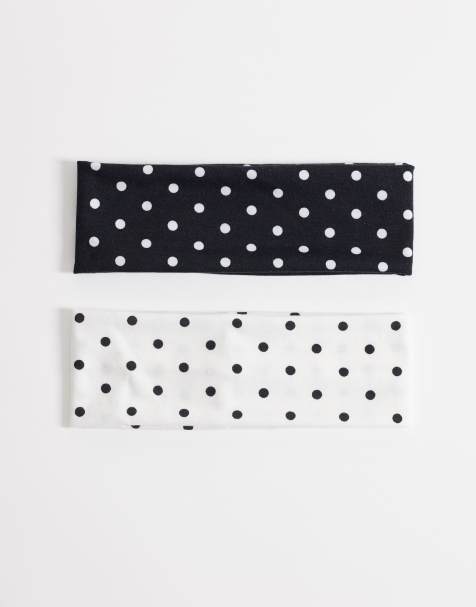 Kaiia exclusive 2 pack polka dot headbands in black and white - view 1