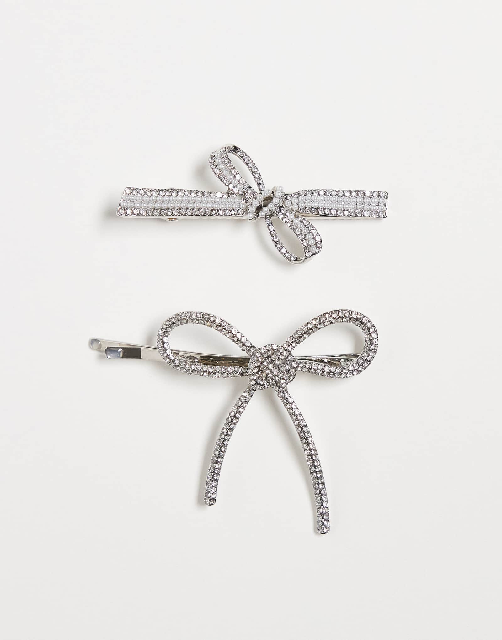 Эксклюзивные заколки для волос Kaiia exclusive из 2 упаковок с бантом из страз серебристого оттенка