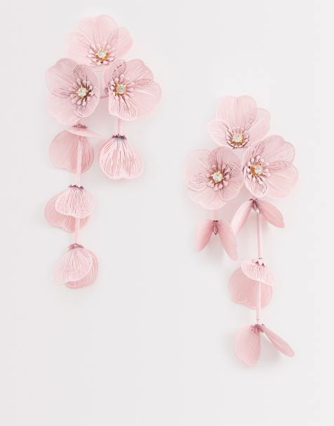 Kaiia exclusive 3D flower drop earrings in baby pink - view 1