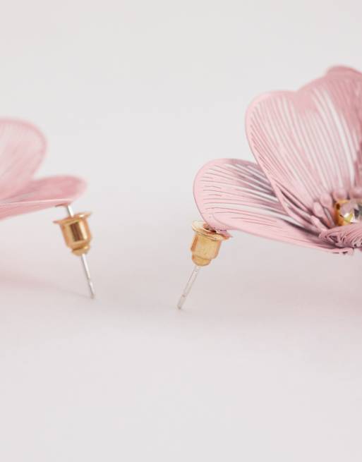 Kaiia exclusive 3D flower drop earrings in baby pink, 4 of 4