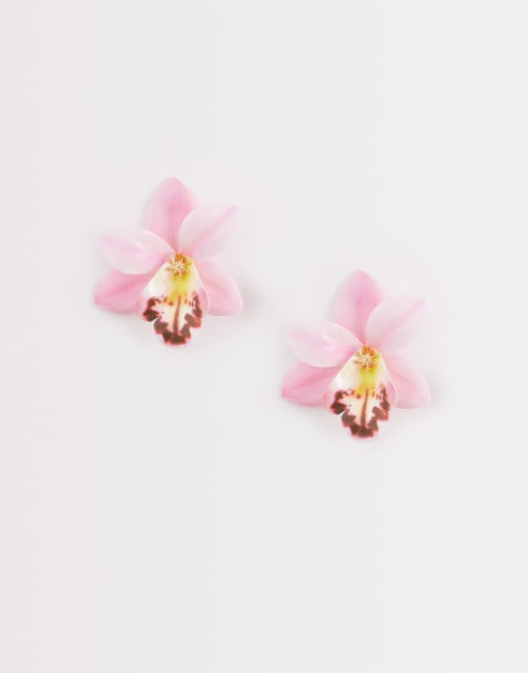 Kaiia exclusive 3D orchid flower stud earrings in pink - view 1