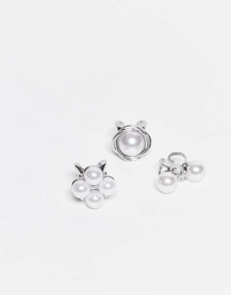 Kaiia – Exclusive – 3er-Pack Ringe in Silber mit großen Perlendetails - view 1