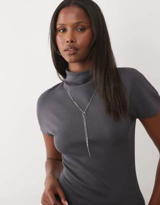 Kaiia Exclusive 90s Fine Knit High Neck Cap Sleeve Top Co-ord In Grey