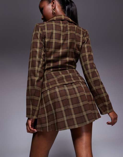 Kaiia exclusive 90s heritage check pleated mini skirt in brown - part of a set, 5 of 5