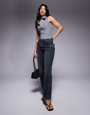 Kaiia Exclusive 90s Sleeveless Tailored Zip Up Collared Top In Gray