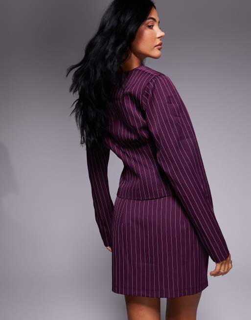 Kaiia exclusive 90s tailored mini skirt in plum pinstripe (Part of a set), 5 of 5