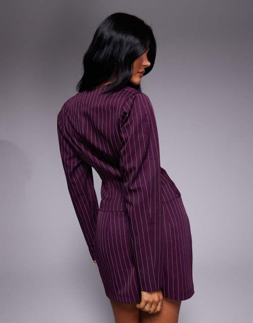 Kaiia Exclusive 90s tailored split front shirt in plum pinstripe - part of a set , 4 of 4